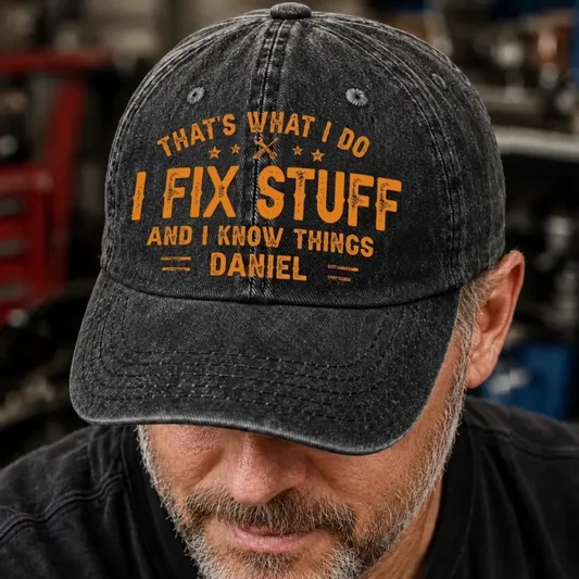 Custom Cap - Personalized Birthday Gifts For Husband, Son, Grandson, Brother, Grandpa, Dad, Yourself - I Fix Stuff Know Things