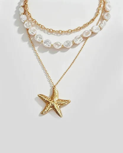 Layered Pearl & Starfish Statement Necklace