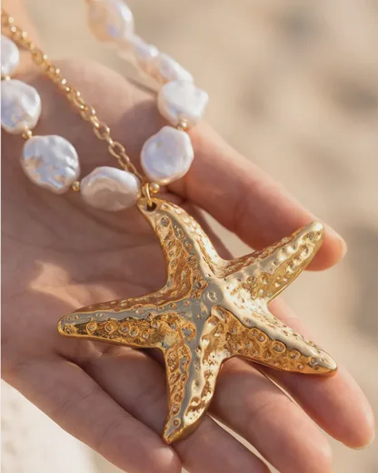 Layered Pearl & Starfish Statement Necklace