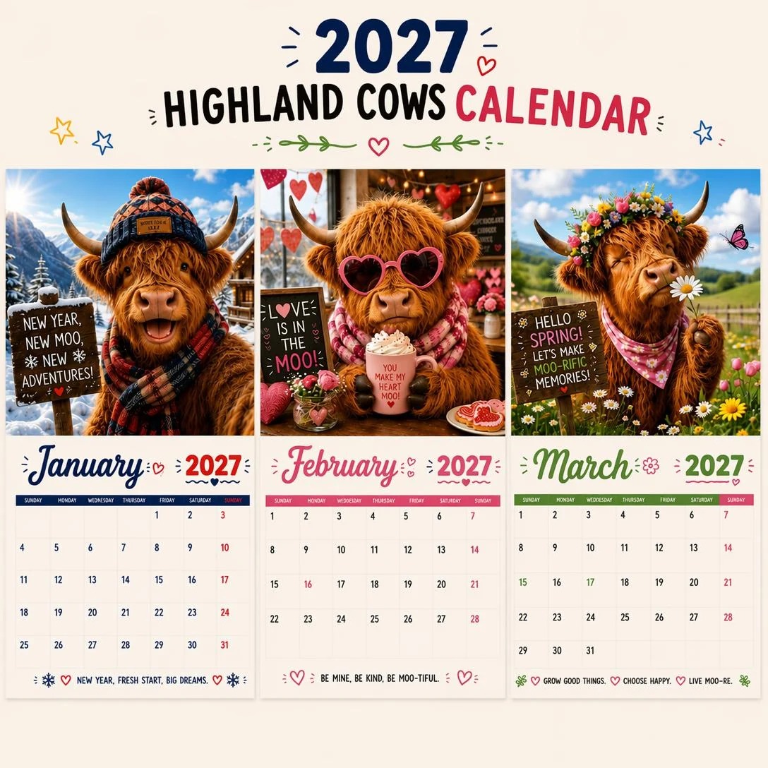 ๐ฎ 2027 Funny Highland Cow Wall Calendar